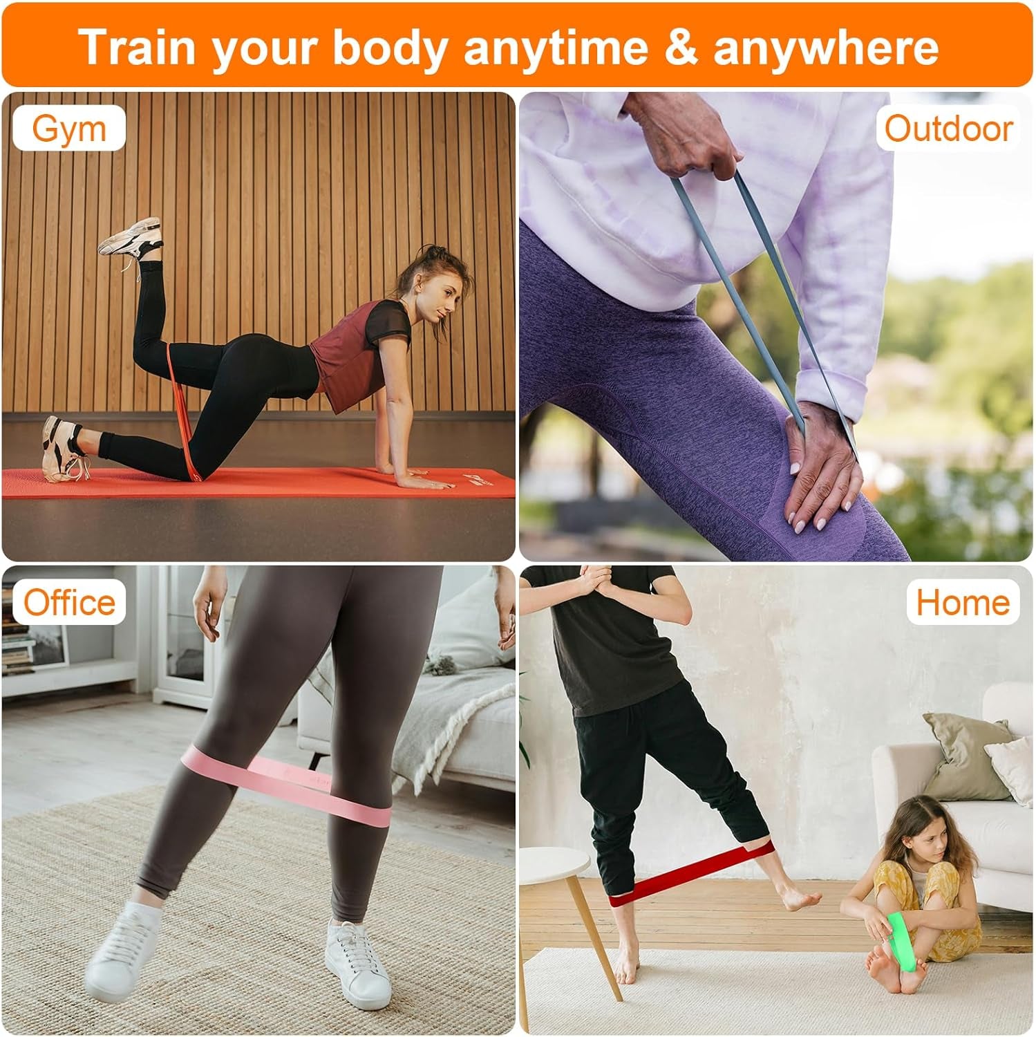 GA5001, 5 Bandes Élastiques De Musculation, 5 Niveaux De Résistance Pour La Musculation, Le Pilates, Le Yoga Et plus Encore, Vert-Bleu-Jaune-Rose-Noir